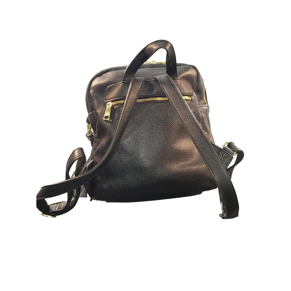 Steve Madden Womens Black Embossed Logo PVC Backpack Large Casual Daily Bag Work